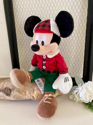 18⚜️ Peluche Doudou Mickey Noël Disney Store 2017 Hauteur 30 Cm Assis