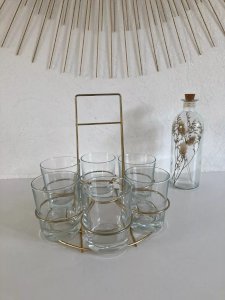 19⚜️ Vintage Set of 6 Glasses with Golden Holder Whisky Glass Stand