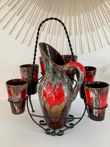 19 ⚜️ Ancien Service à Orangeade Vallauris 6 Verres et une Carafe Vintage