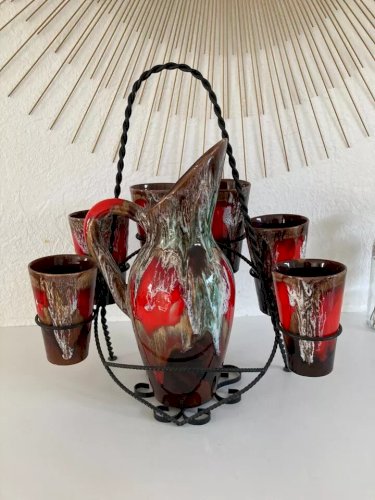 19 ⚜️ Ancien Service à Orangeade Vallauris 6 Verres et une Carafe Vintage