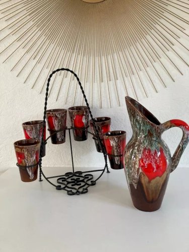 19 ⚜️ Ancien Service à Orangeade Vallauris 6 Verres et une Carafe Vintage