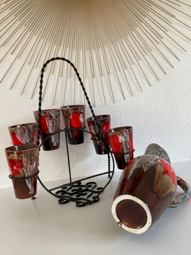 19 ⚜️ Ancien Service à Orangeade Vallauris 6 Verres et une Carafe Vintage