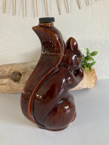 19 ⚜ Ancienne Bouteille à Liqueur Écureuil Chicanne en Céramique Vintage H 24 Cm