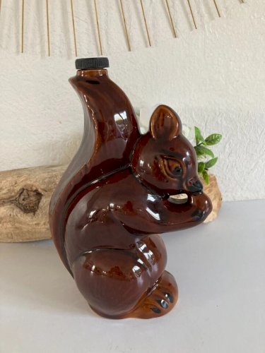 19 ⚜ Ancienne Bouteille à Liqueur Écureuil Chicanne en Céramique Vintage H 24 Cm
