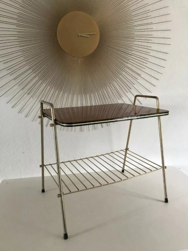 19 ⚜️ Ancienne Desserte Range Disque Vinyle En Laiton Plateau en Formica Vintage