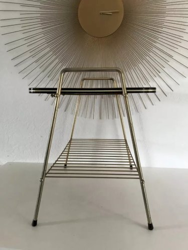 19 ⚜️ Ancienne Desserte Range Disque Vinyle En Laiton Plateau en Formica Vintage