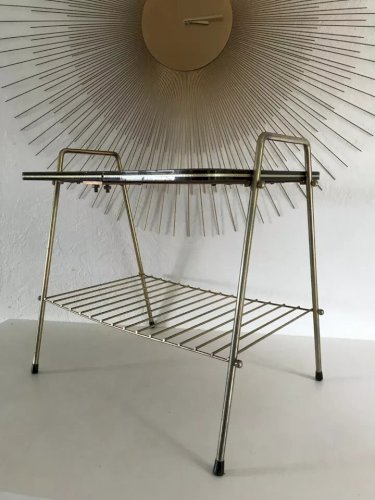 19 ⚜️ Ancienne Desserte Range Disque Vinyle En Laiton Plateau en Formica Vintage