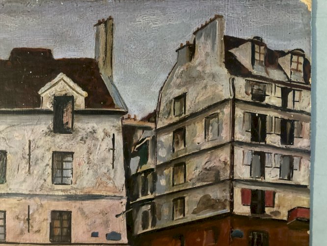 1950 Painting Peinture Paris Art Brut Naïf À Identifier Ancien Raoul Thomas Old