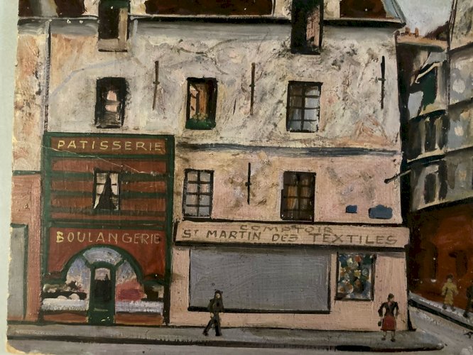 1950 Painting Peinture Paris Art Brut Naïf À Identifier Ancien Raoul Thomas Old