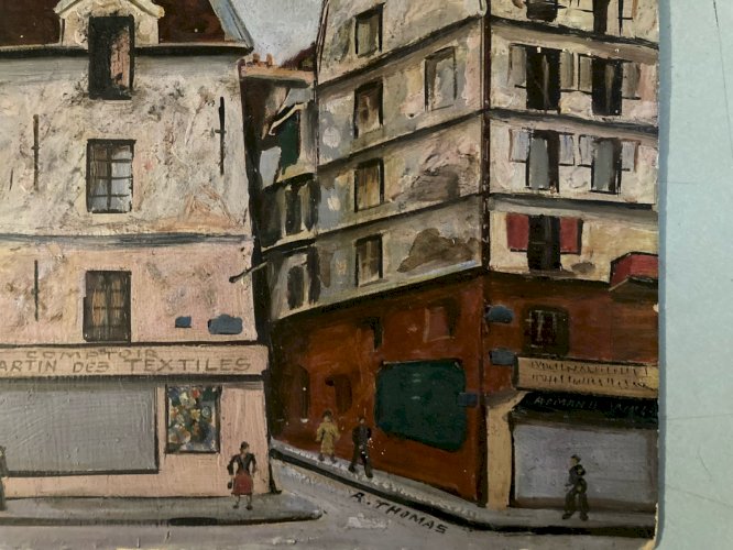 1950 Painting Peinture Paris Art Brut Naïf À Identifier Ancien Raoul Thomas Old