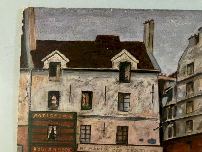 1950 Painting Peinture Paris Art Brut Naïf À Identifier Ancien Raoul Thomas Old