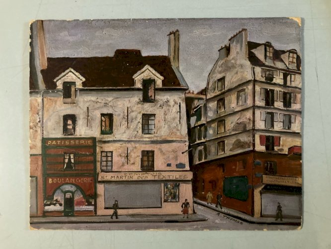 1950 Painting Peinture Paris Art Brut Naïf À Identifier Ancien Raoul Thomas Old