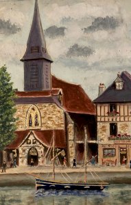 1950 Painting Paris Art Brut Naïve Honfleur Ancient Art Raoul Thomas Old