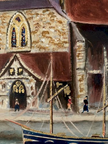 1950 Painting Peinture Paris Art Brut Naïf Honfleur Art Ancien Raoul Thomas Old