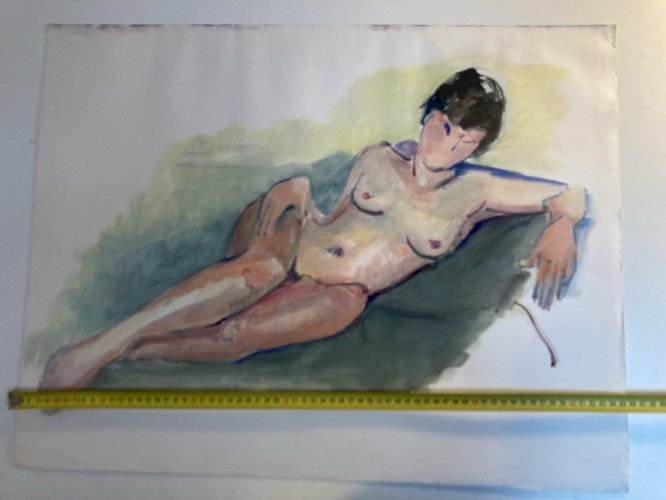 1970  Peinture Gouache Art Corps Femme étude classique A Identifier