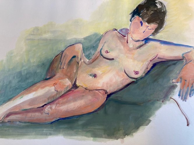 1970  Peinture Gouache Art Corps Femme étude classique A Identifier