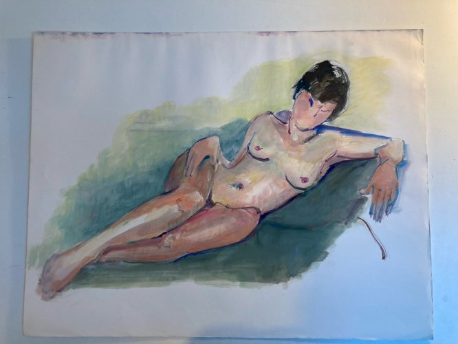 1970  Peinture Gouache Art Corps Femme étude classique A Identifier