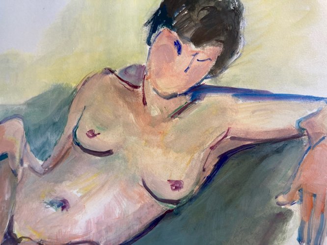 1970  Peinture Gouache Art Corps Nu Nue Femme Erotique A Identifier
