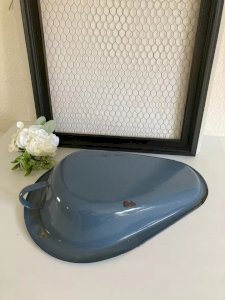 1⚜Ancienne Bassine De Toilette Émaillée Gris Rétro Design Pot de Chambre Vintage