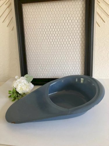 1⚜Ancienne Bassine De Toilette Émaillée Gris Rétro Design Pot de Chambre Vintage