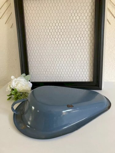 1⚜Ancienne Bassine De Toilette Émaillée Gris Rétro Design Pot de Chambre Vintage