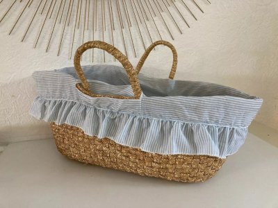 2 ⚜️ Ancien Petit Couffin Pour Poupée, Poupon en Osier Vintage Longueur 56 Cm