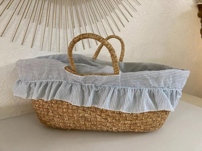 2 ⚜️ Ancien Petit Couffin Pour Poupée, Poupon en Osier Vintage Longueur 56 Cm