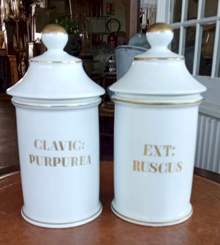 2 Ancien Pot Pharmacie apothicaire Limoges old apothecary jars Clavic purpurea