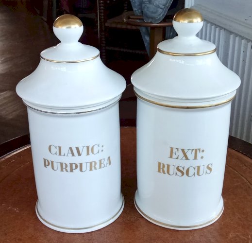 2 Ancien Pot Pharmacie apothicaire Limoges old apothecary jars Clavic purpurea