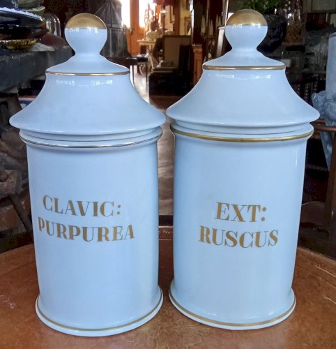 2 Ancien Pot Pharmacie apothicaire Limoges old apothecary jars Clavic purpurea