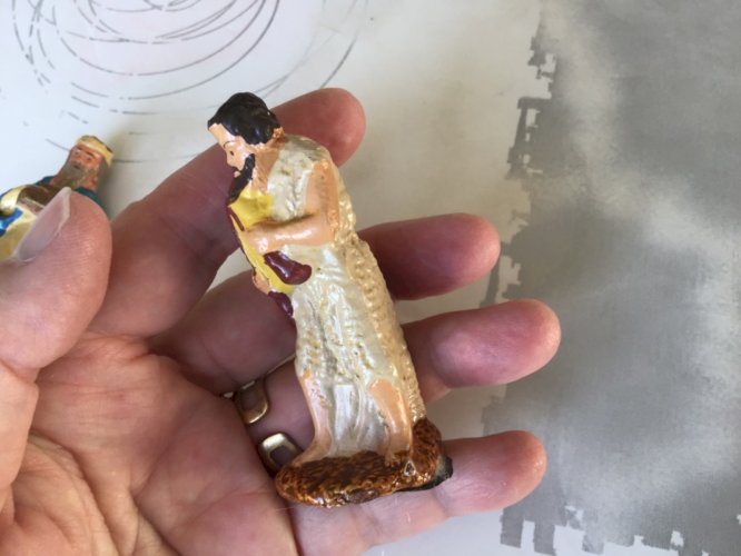 2 ANCIEN SANTON CRÈCHE NOËL ROI MAGE BERGER JOUEUR BINIOU DEVINEAU PLÂTRE 7,5 CM