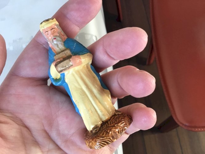2 ANCIEN SANTON CRÈCHE NOËL ROI MAGE BERGER JOUEUR BINIOU DEVINEAU PLÂTRE 7,5 CM