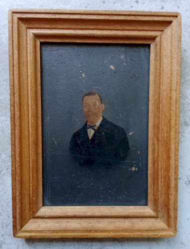 2 Ancien Tableau Portrait Ancienne Peinture Huile Sur Bois Signé 19 Ème Siècle