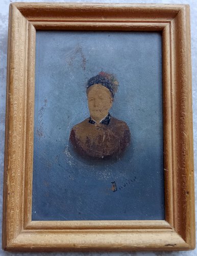 2 Ancien Tableau Portrait Ancienne Peinture Huile Sur Bois Signé 19 Ème Siècle