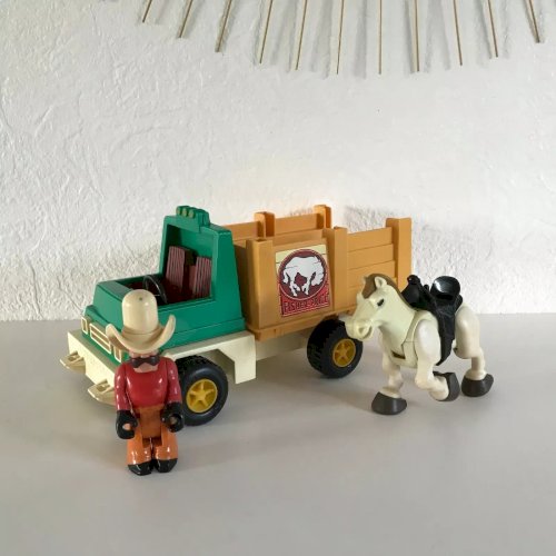 2 ⚜️  Ancien Véhicule Camion Cowboy Rodeo Rig Fisher Price Réf 330 Vintage 1979