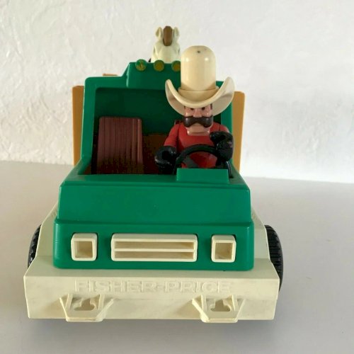 2 ⚜️  Ancien Véhicule Camion Cowboy Rodeo Rig Fisher Price Réf 330 Vintage 1979