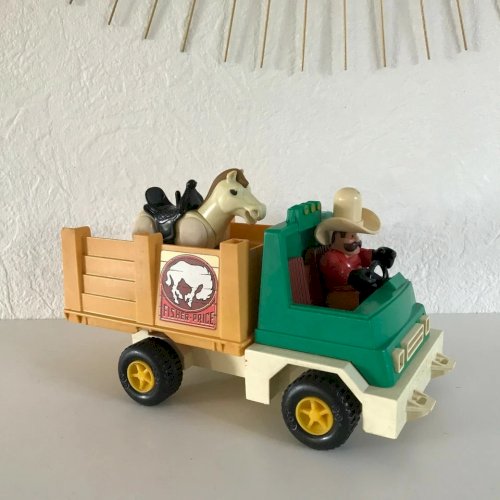2 ⚜️  Ancien Véhicule Camion Cowboy Rodeo Rig Fisher Price Réf 330 Vintage 1979