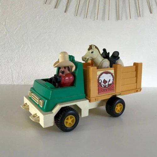 2 ⚜️  Ancien Véhicule Camion Cowboy Rodeo Rig Fisher Price Réf 330 Vintage 1979