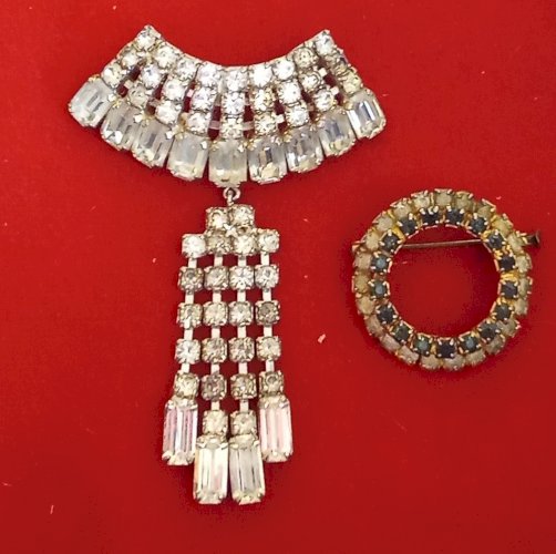 2 Ancienne Broche bijou ancien Accessoire Art Déco Strass Old brooch jewel