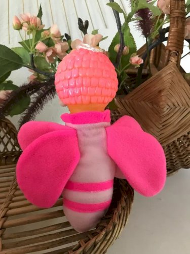 2 ⚜ Ancienne Peluche Doudou Veilleuse Luciole Papillon Rose Vintage Authentique