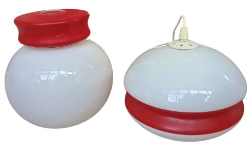 2 Ancienne suspension Plafonnier boule globe verre blanc Luminaire Vintage 1970