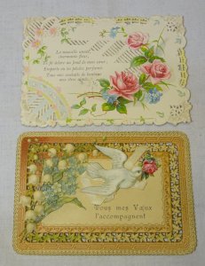 -2 ANCIENNES CARTES BORDS DENTELLE PAPIER TOUS MES VOEUX & NOUVELLE ANNEE