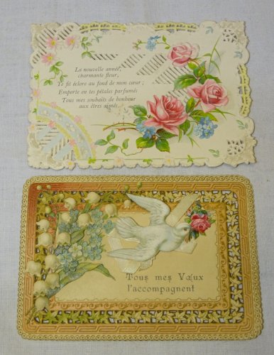 -2 ANCIENNES CARTES BORDS DENTELLE PAPIER TOUS MES VOEUX & NOUVELLE ANNEE