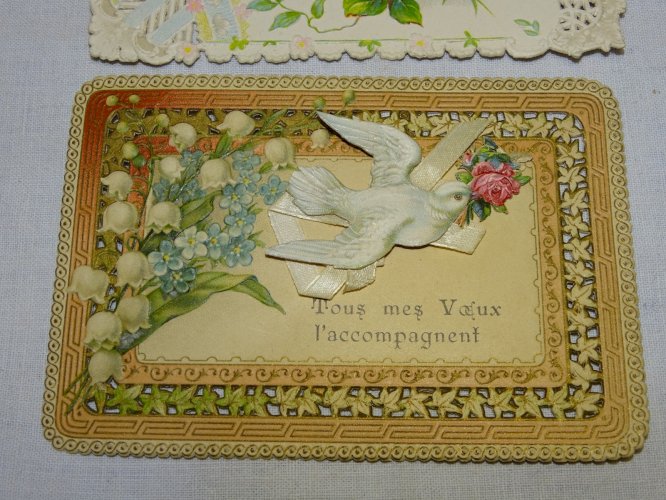 -2 ANCIENNES CARTES BORDS DENTELLE PAPIER TOUS MES VOEUX & NOUVELLE ANNEE