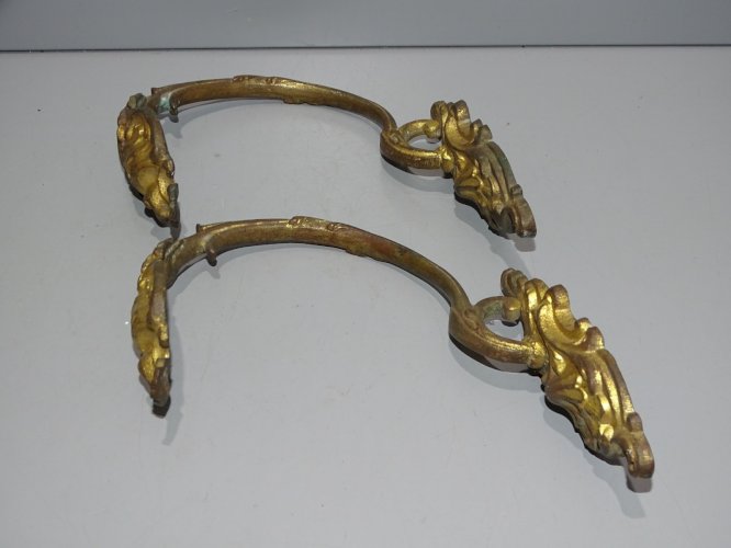 -2 ANCIENNES EMBRASSES de RIDEAUX BRONZE ROCAILLE DORURE ESTOMPEE    D
