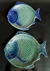 2 Vintage Ceramic Empty Pocket Dish Bowl Fish Shape Old Fish