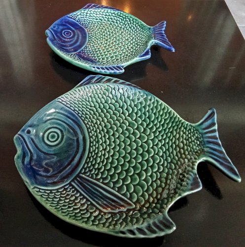2 Anciens Plat Coupelle Vide Poche Ceramique Vintage Forme Poisson Old Fish