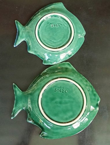 2 Anciens Plat Coupelle Vide Poche Ceramique Vintage Forme Poisson Old Fish