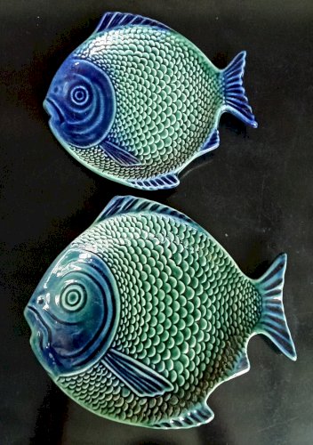 2 Anciens Plat Coupelle Vide Poche Ceramique Vintage Forme Poisson Old Fish