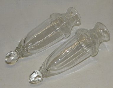 - 2 ANTIQUE FACETED GLASS CAR VASES WITH NO STAND COLLECTION D